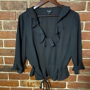 Topshop Quarter Sleeve Ruffle Black Cropped Top 12